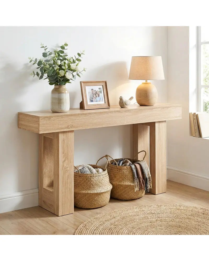 63 Inches Long Console Table Farmhouse Entryway Table with Storage-Natural - Natural - Console Tables