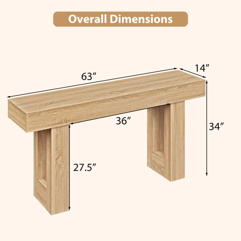 63 Inches Long Console Table Farmhouse Entryway Table with Storage-Natural - Natural - Console Tables