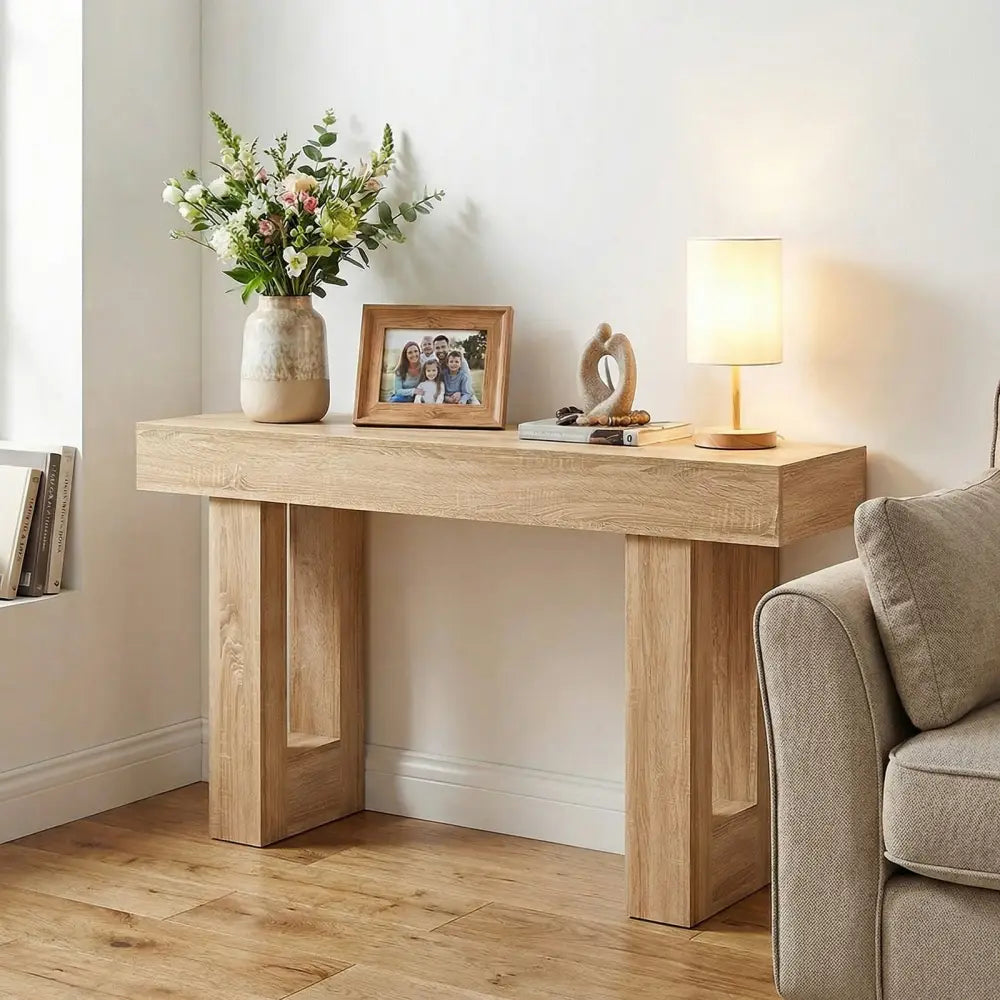 63 Inches Long Console Table Farmhouse Entryway Table with Storage-Natural - Natural - Console Tables