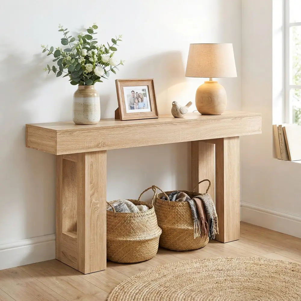 63 Inches Long Console Table Farmhouse Entryway Table with Storage-Natural - Natural - Console Tables