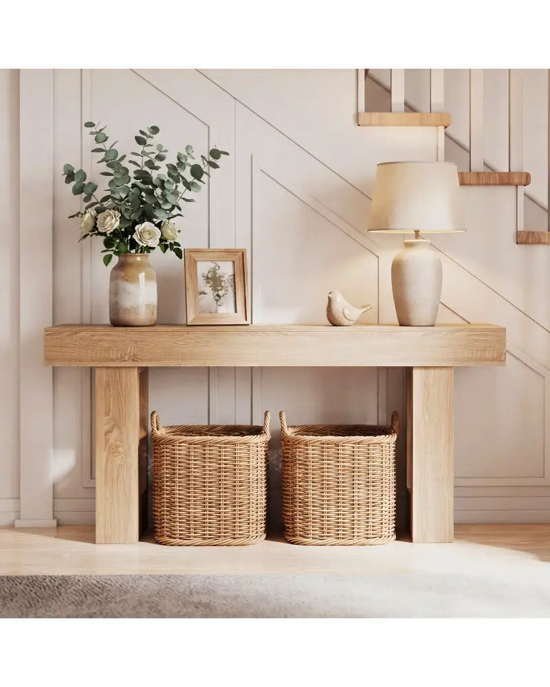63 Inches Long Console Table Farmhouse Entryway Table with Storage-Natural - Natural - Console Tables