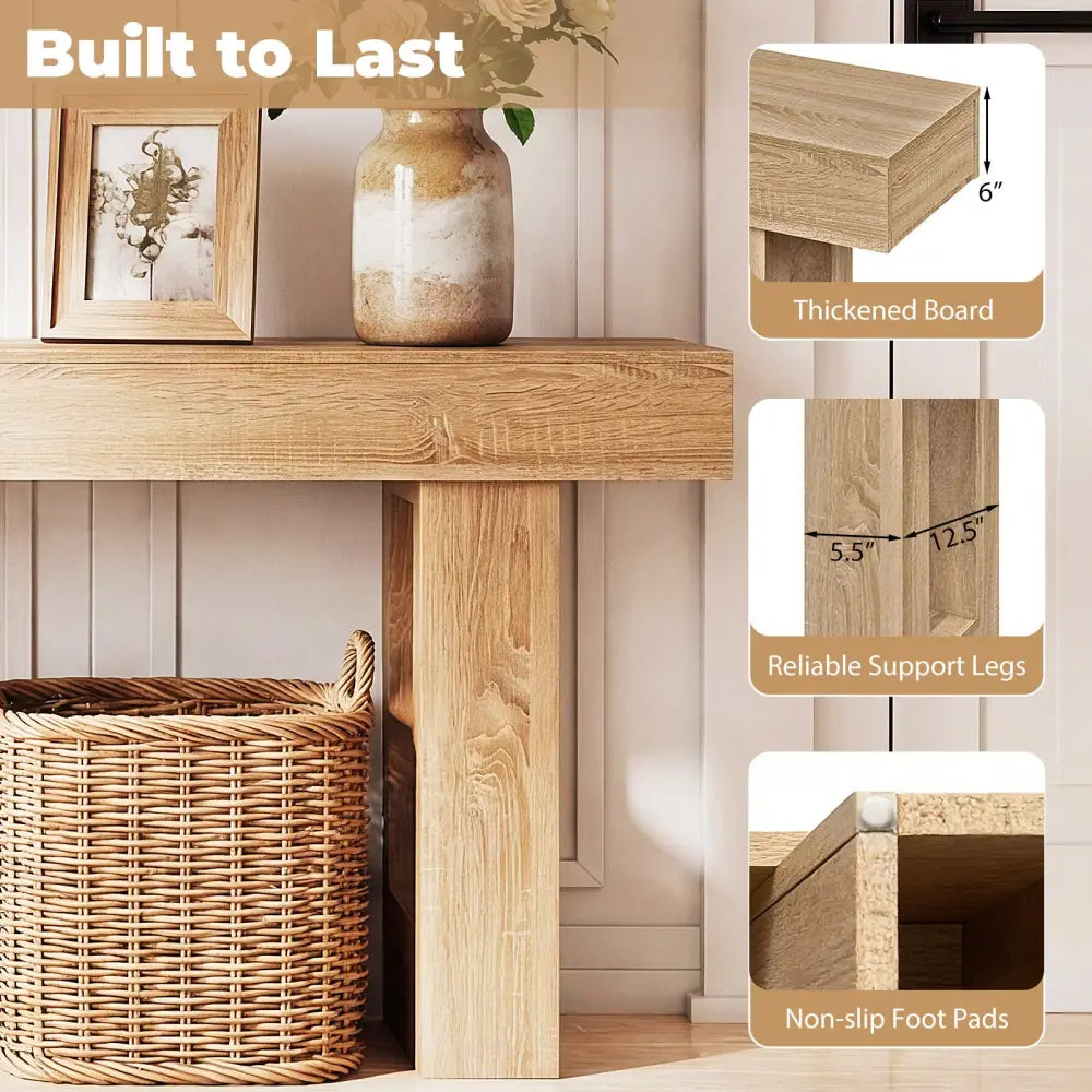 63 Inches Long Console Table Farmhouse Entryway Table with Storage-Natural - Natural - Console Tables