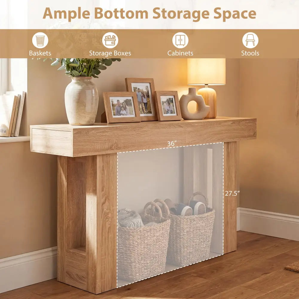 63 Inches Long Console Table Farmhouse Entryway Table with Storage-Natural - Natural - Console Tables