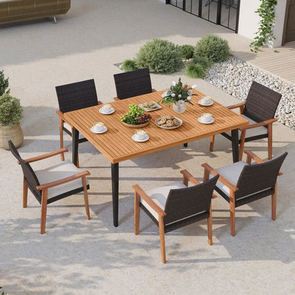 63 Inches Outdoor Indoor Dining Table with 1.97 Inches Umbrella Hole and Metal Legs - Patio Dining Tables
