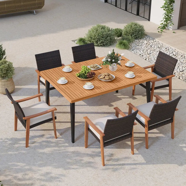 63 Inches Outdoor Indoor Dining Table with 1.97 Inches Umbrella Hole and Metal Legs - Patio Dining Tables