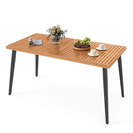 63 Inches Outdoor Indoor Dining Table with 1.97 Inches Umbrella Hole and Metal Legs - Patio Dining Tables