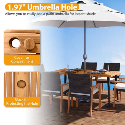 63 Inches Outdoor Indoor Dining Table with 1.97 Inches Umbrella Hole and Metal Legs - Patio Dining Tables