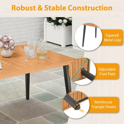 63 Inches Outdoor Indoor Dining Table with 1.97 Inches Umbrella Hole and Metal Legs - Patio Dining Tables