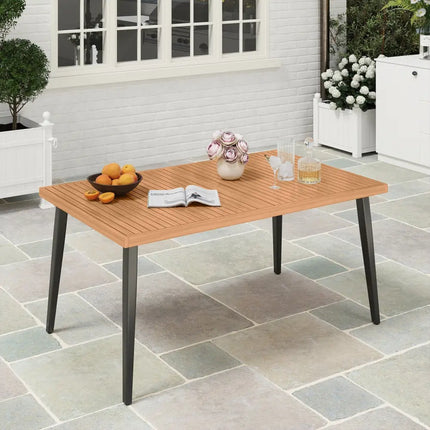 63 Inches Outdoor Indoor Dining Table with 1.97 Inches Umbrella Hole and Metal Legs - Patio Dining Tables