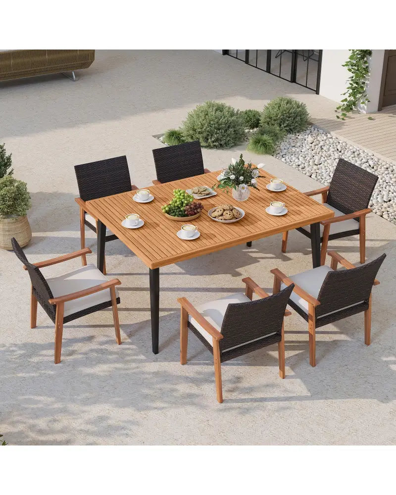 63 Inches Outdoor Indoor Dining Table with 1.97 Inches Umbrella Hole and Metal Legs - Patio Dining Tables