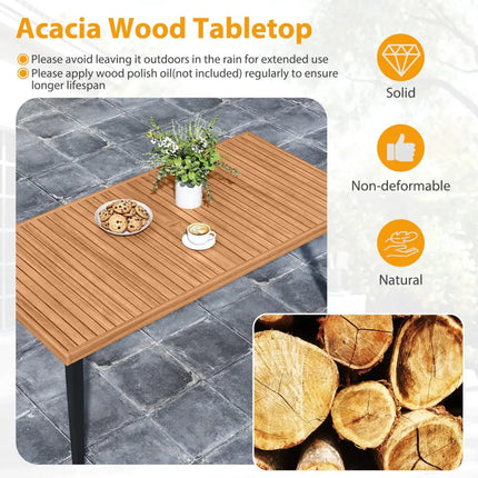 63 Inches Outdoor Indoor Dining Table with 1.97 Inches Umbrella Hole and Metal Legs - Patio Dining Tables