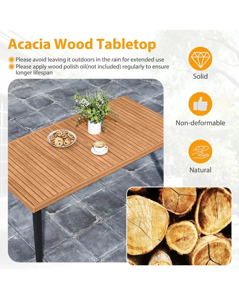 63 Inches Outdoor Indoor Dining Table with 1.97 Inches Umbrella Hole and Metal Legs - Patio Dining Tables