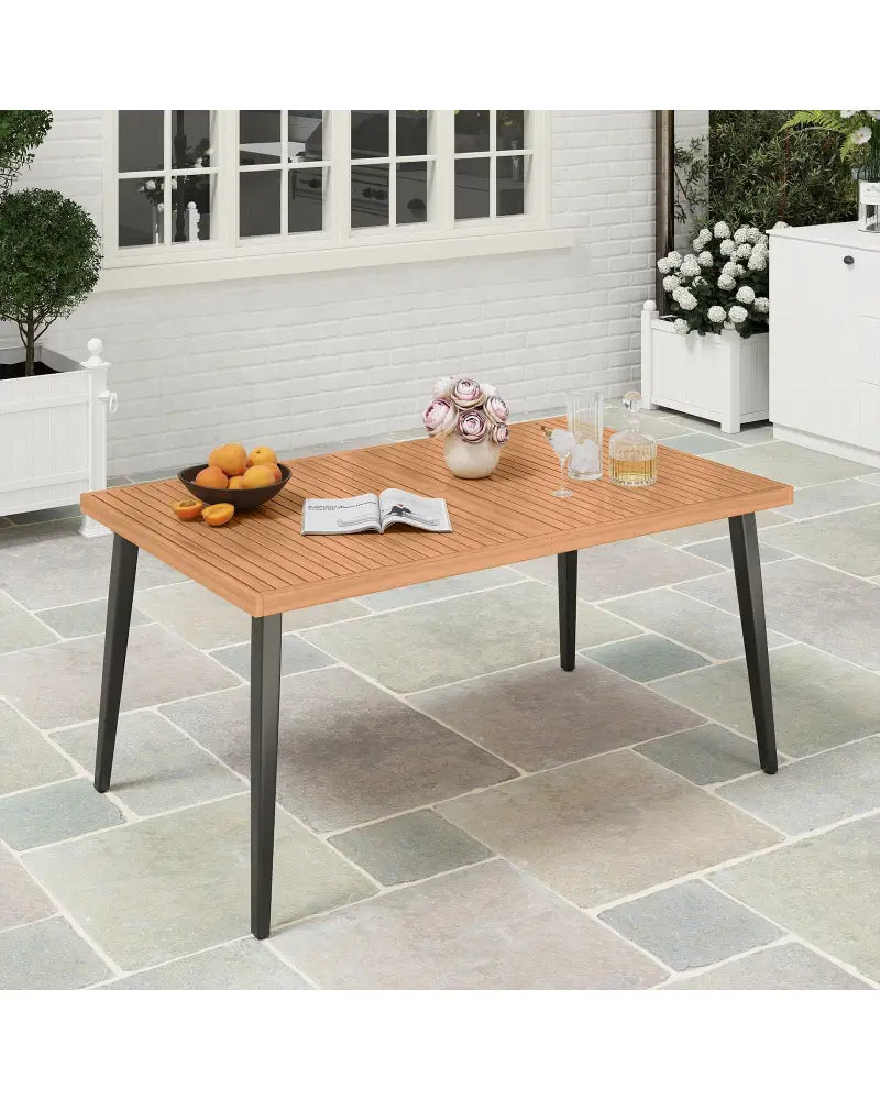 63 Inches Outdoor Indoor Dining Table with 1.97 Inches Umbrella Hole and Metal Legs - Patio Dining Tables