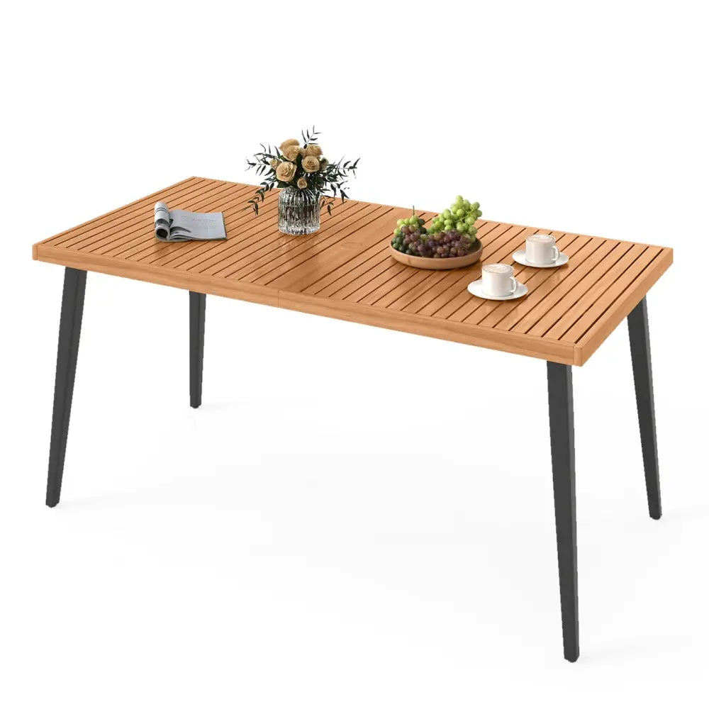 63 Inches Outdoor Indoor Dining Table with 1.97 Inches Umbrella Hole and Metal Legs - Patio Dining Tables