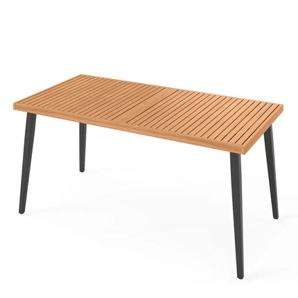 63 Inches Outdoor Indoor Dining Table with 1.97 Inches Umbrella Hole and Metal Legs - Patio Dining Tables