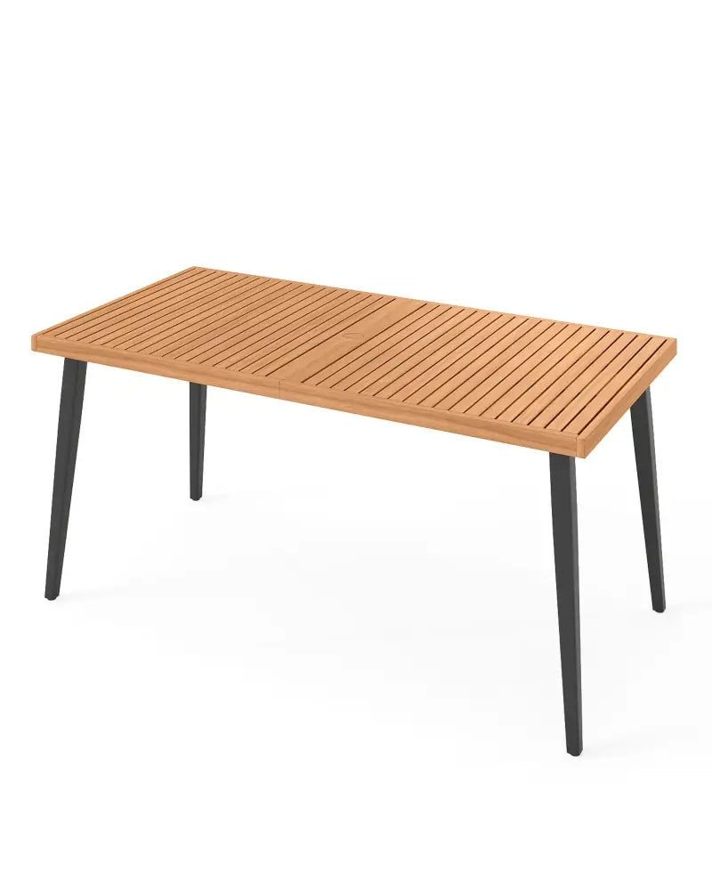 63 Inches Outdoor Indoor Dining Table with 1.97 Inches Umbrella Hole and Metal Legs - Patio Dining Tables