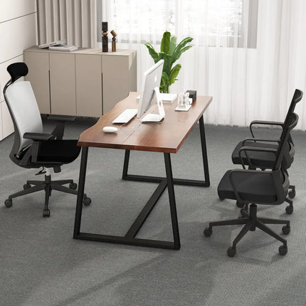 63’’ Large Dining Table with Wavy Edge and Heavy-duty Metal Frame-Coffee - Coffee - Dining Tables