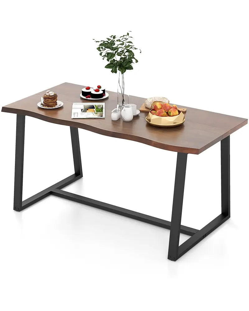 63’’ Large Dining Table with Wavy Edge and Heavy-duty Metal Frame-Coffee - Coffee - Dining Tables