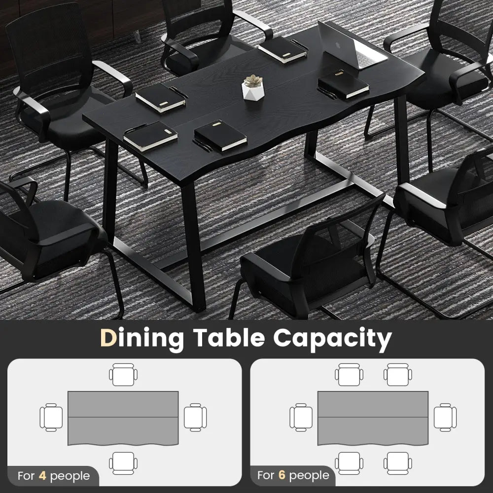 63’’ Large Dining Table with Wavy Edge and Heavy-duty Metal Frame-Black - Black - Dining Tables