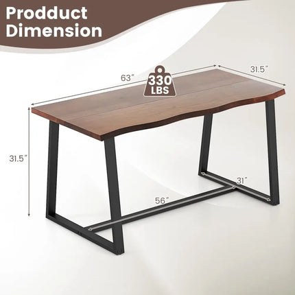 63’’ Large Dining Table with Wavy Edge and Heavy-duty Metal Frame-Coffee - Coffee - Dining Tables