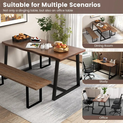 63’’ Large Dining Table with Wavy Edge and Heavy-duty Metal Frame-Coffee - Coffee - Dining Tables