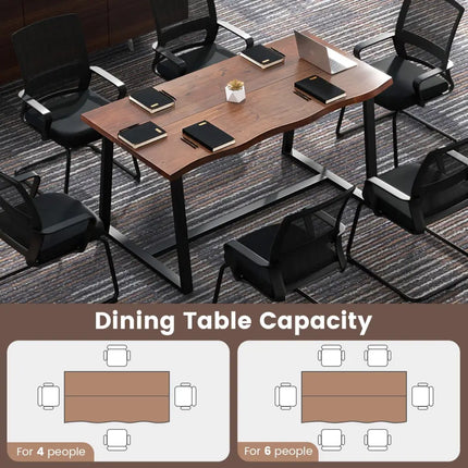 63’’ Large Dining Table with Wavy Edge and Heavy-duty Metal Frame-Coffee - Coffee - Dining Tables