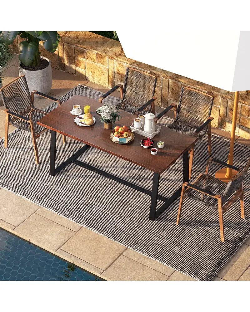 63’’ Large Dining Table with Wavy Edge and Heavy-duty Metal Frame-Coffee - Coffee - Dining Tables