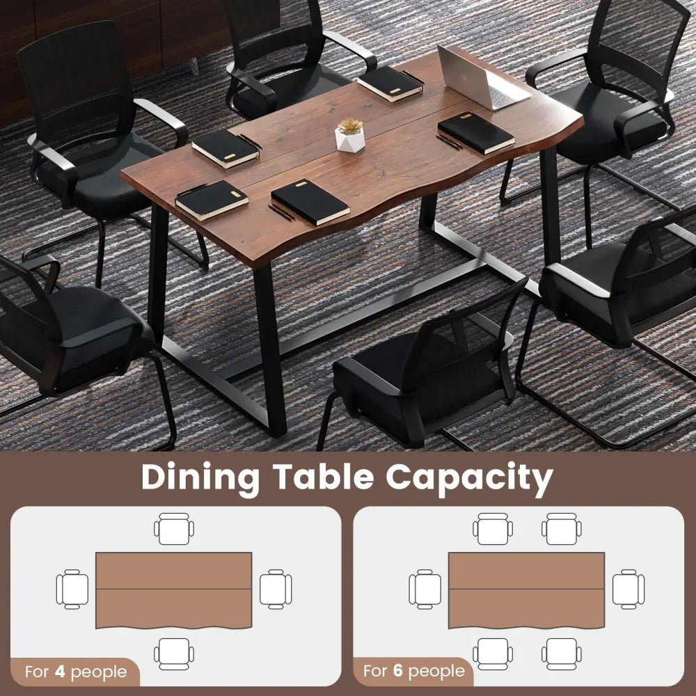63’’ Large Dining Table with Wavy Edge and Heavy-duty Metal Frame-Coffee - Coffee - Dining Tables