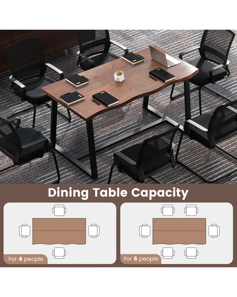 63’’ Large Dining Table with Wavy Edge and Heavy-duty Metal Frame-Coffee - Coffee - Dining Tables