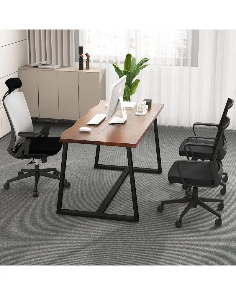 63’’ Large Dining Table with Wavy Edge and Heavy-duty Metal Frame-Coffee - Coffee - Dining Tables