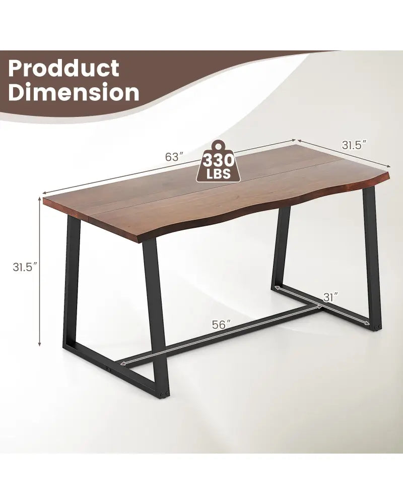63’’ Large Dining Table with Wavy Edge and Heavy-duty Metal Frame-Coffee - Coffee - Dining Tables
