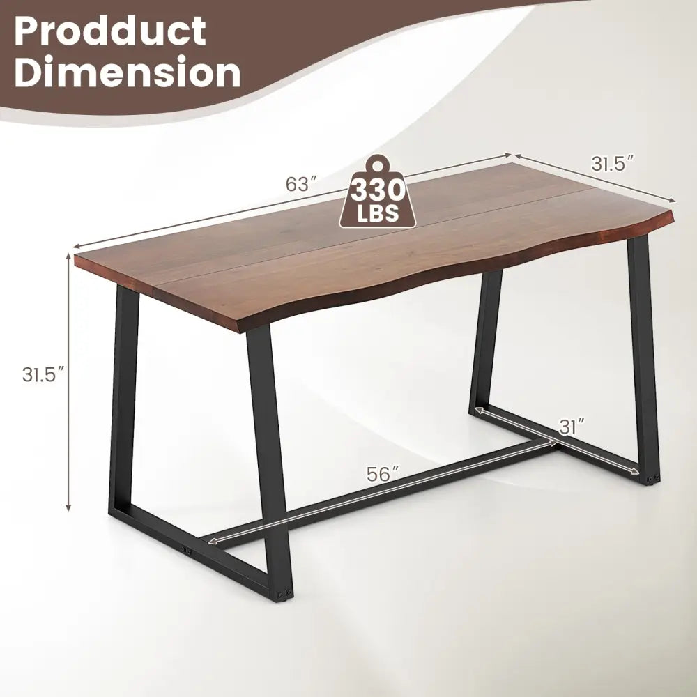 63’’ Large Dining Table with Wavy Edge and Heavy-duty Metal Frame-Coffee - Coffee - Dining Tables