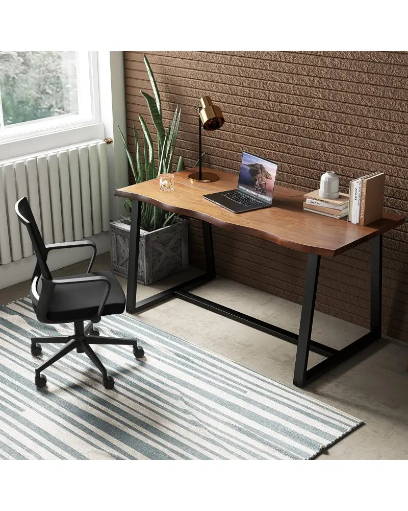 63’’ Large Dining Table with Wavy Edge and Heavy-duty Metal Frame-Coffee - Coffee - Dining Tables