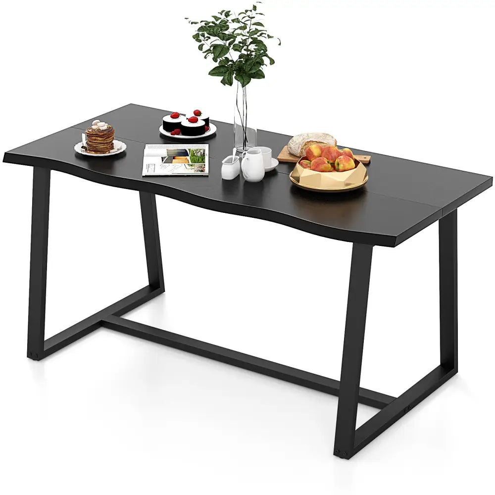 63’’ Large Dining Table with Wavy Edge and Heavy-duty Metal Frame-Black - Black - Dining Tables