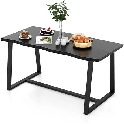 63’’ Large Dining Table with Wavy Edge and Heavy-duty Metal Frame-Black - Black - Dining Tables