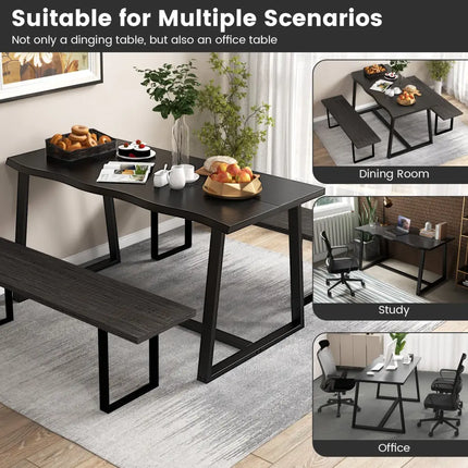 63’’ Large Dining Table with Wavy Edge and Heavy-duty Metal Frame-Black - Black - Dining Tables