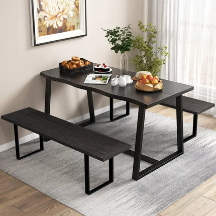 63’’ Large Dining Table with Wavy Edge and Heavy-duty Metal Frame-Black - Black - Dining Tables