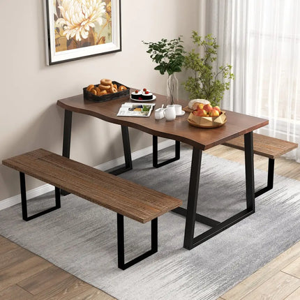 63’’ Large Dining Table with Wavy Edge and Heavy-duty Metal Frame-Coffee - Coffee - Dining Tables