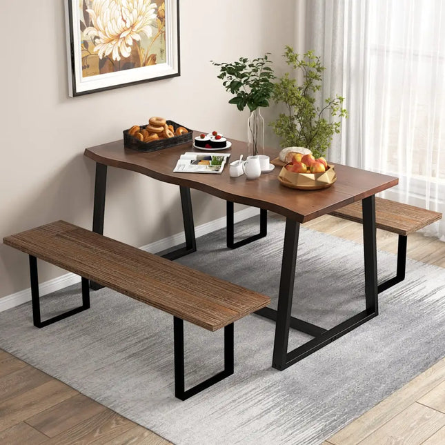 63’’ Large Dining Table with Wavy Edge and Heavy-duty Metal Frame-Coffee - Coffee - Dining Tables