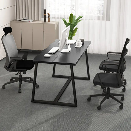 63’’ Large Dining Table with Wavy Edge and Heavy-duty Metal Frame-Black - Black - Dining Tables