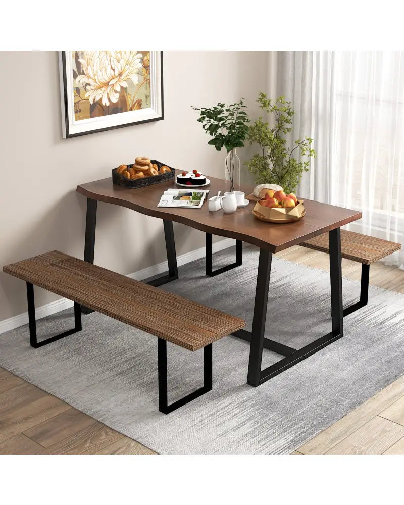 63’’ Large Dining Table with Wavy Edge and Heavy-duty Metal Frame-Coffee - Coffee - Dining Tables