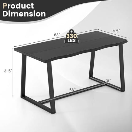 63’’ Large Dining Table with Wavy Edge and Heavy-duty Metal Frame-Black - Black - Dining Tables