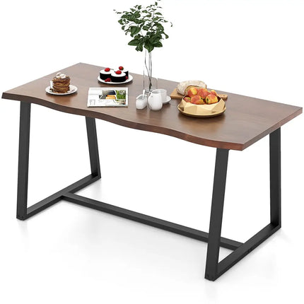 63’’ Large Dining Table with Wavy Edge and Heavy-duty Metal Frame-Coffee - Coffee - Dining Tables