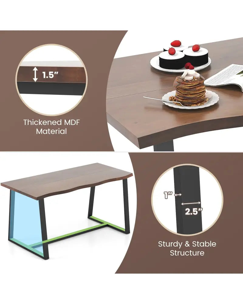 63’’ Large Dining Table with Wavy Edge and Heavy-duty Metal Frame-Coffee - Coffee - Dining Tables