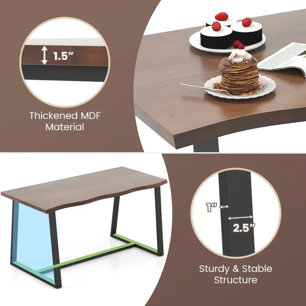 63’’ Large Dining Table with Wavy Edge and Heavy-duty Metal Frame-Coffee - Coffee - Dining Tables