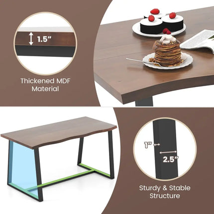 63’’ Large Dining Table with Wavy Edge and Heavy-duty Metal Frame-Coffee - Coffee - Dining Tables