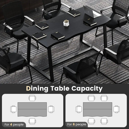 63’’ Large Dining Table with Wavy Edge and Heavy-duty Metal Frame-Black - Black - Dining Tables