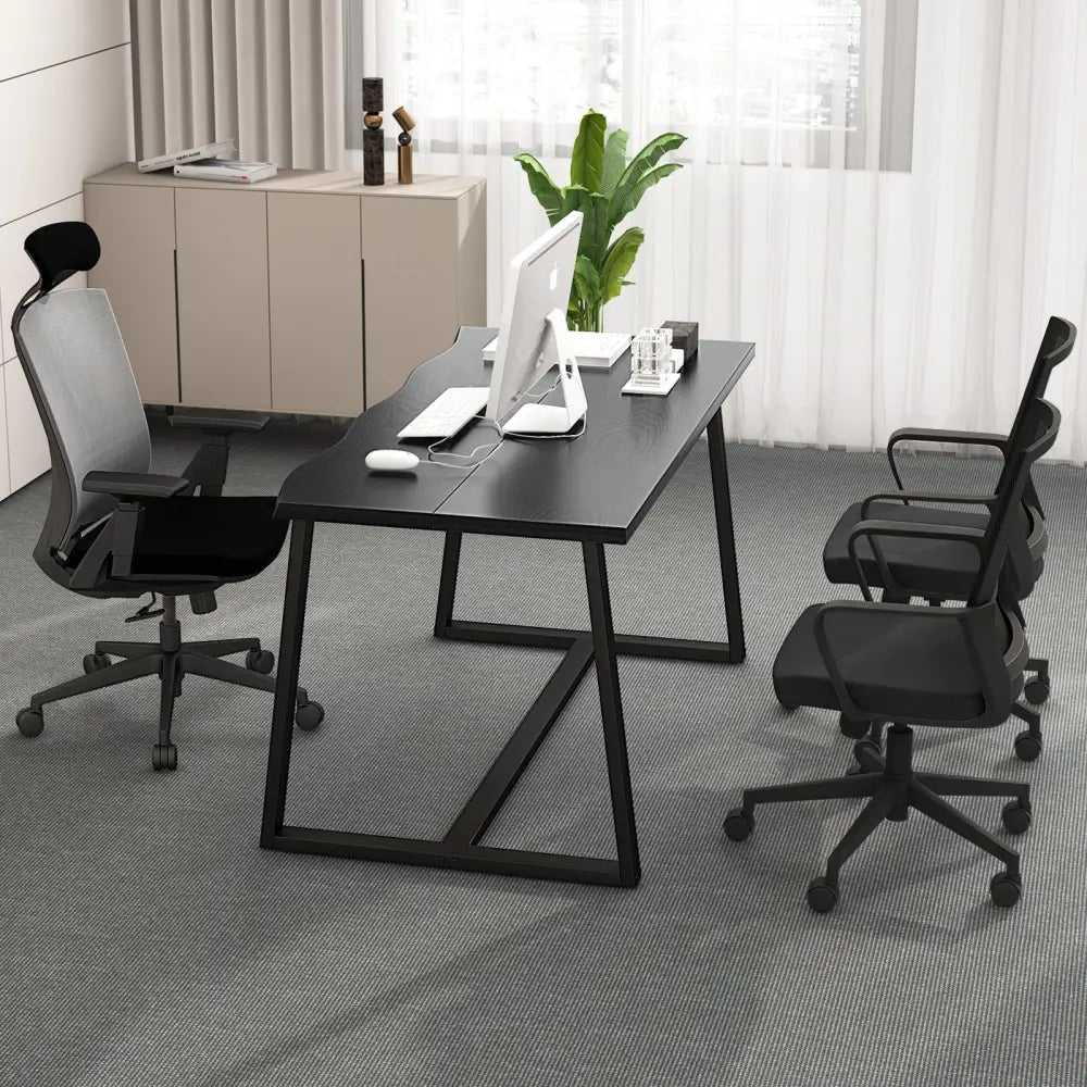 63’’ Large Dining Table with Wavy Edge and Heavy-duty Metal Frame-Black - Black - Dining Tables