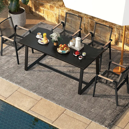 63’’ Large Dining Table with Wavy Edge and Heavy-duty Metal Frame-Black - Black - Dining Tables