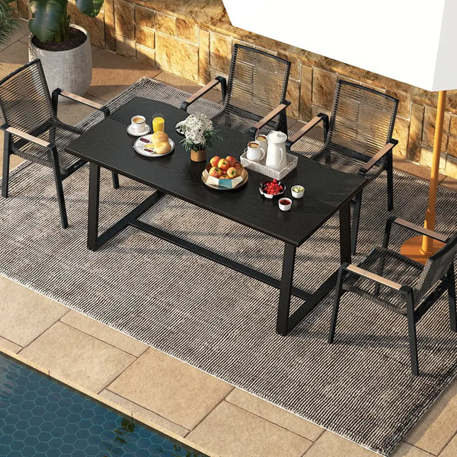 63’’ Large Dining Table with Wavy Edge and Heavy-duty Metal Frame-Black - Black - Dining Tables